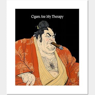 Puff Sumo: Cigars Are My Therapy on a dark (Knocked Out) background Posters and Art